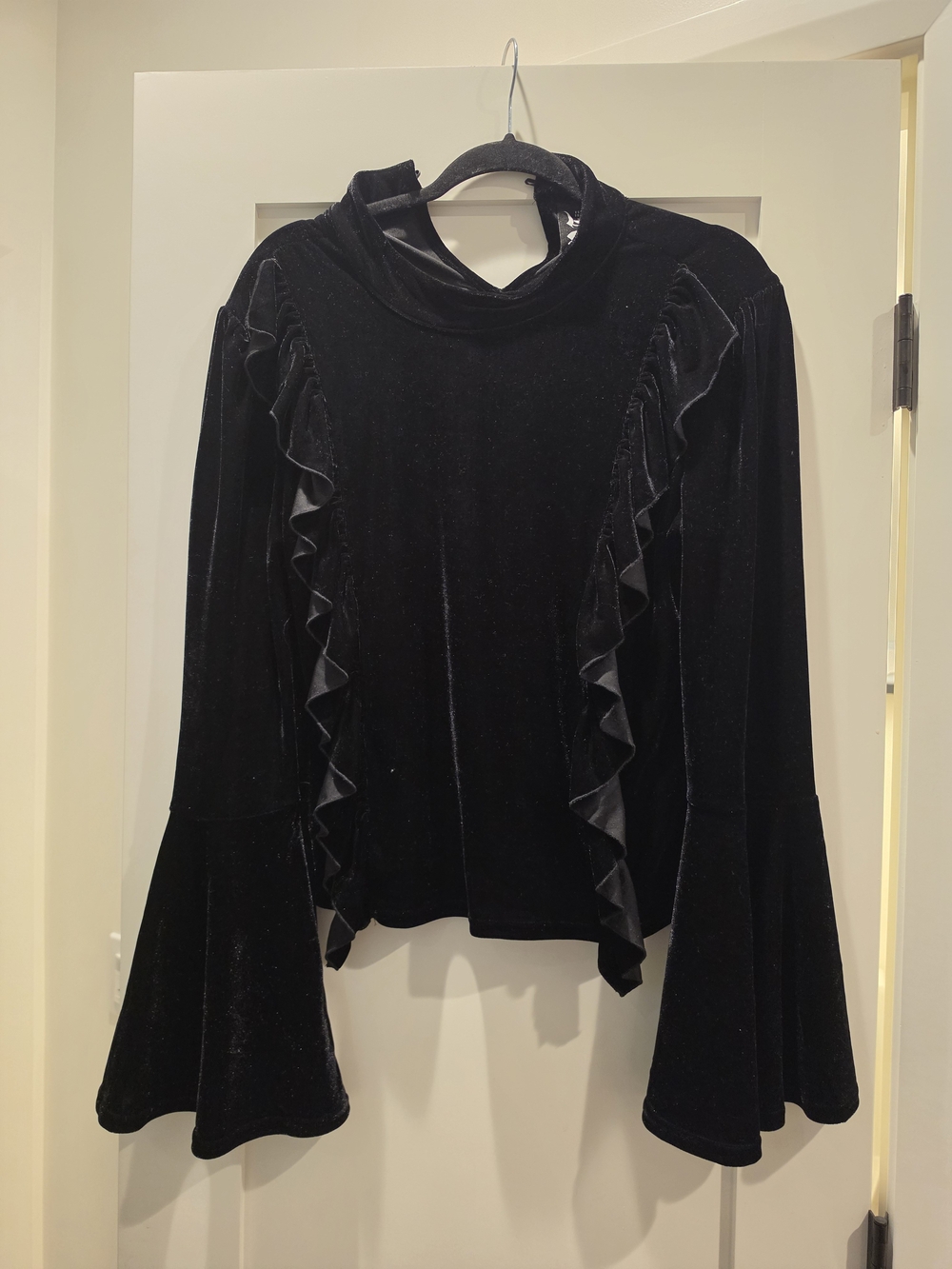 Killstar Black Velvet Ruffle Bell-Sleeve Top